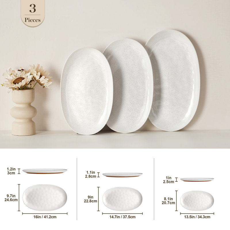 3 piece oval stoneware serving platter set,16in/14.7in/13.5in
