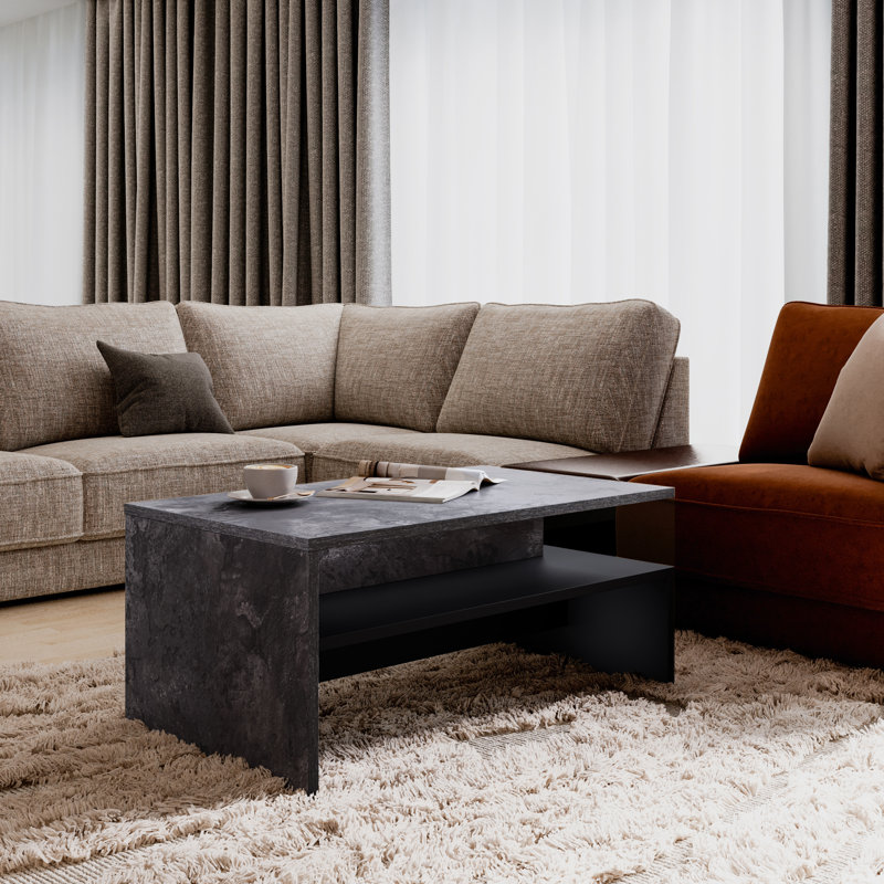 Carlotta Solid Coffee Table with Storage, Dark Grey Marble