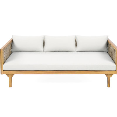 3 Seater Daybed With Arms, Wood Frame, Grey Water- Cushioning, Slat Paneled Seat, 68.55 X 31.11 23.78, Assembly Required Armed Daybed, Material, Cushions, Relax Area, 68.55W 31.11D 23.78H,