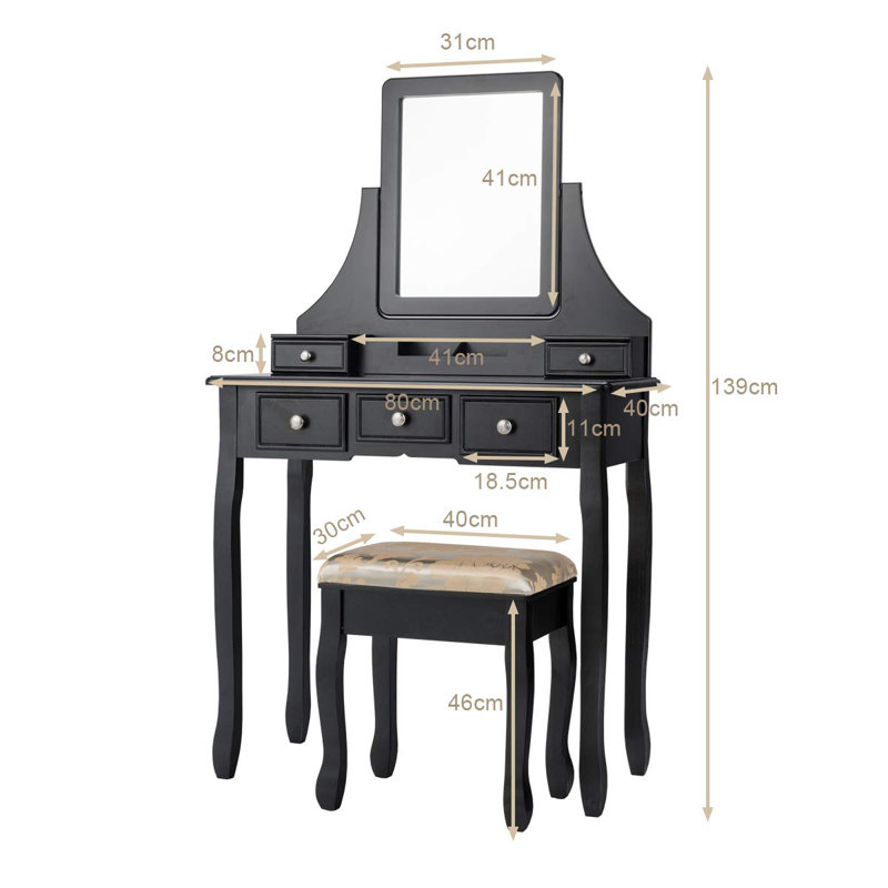 Cullinan Dressing Table with Mirror, Black