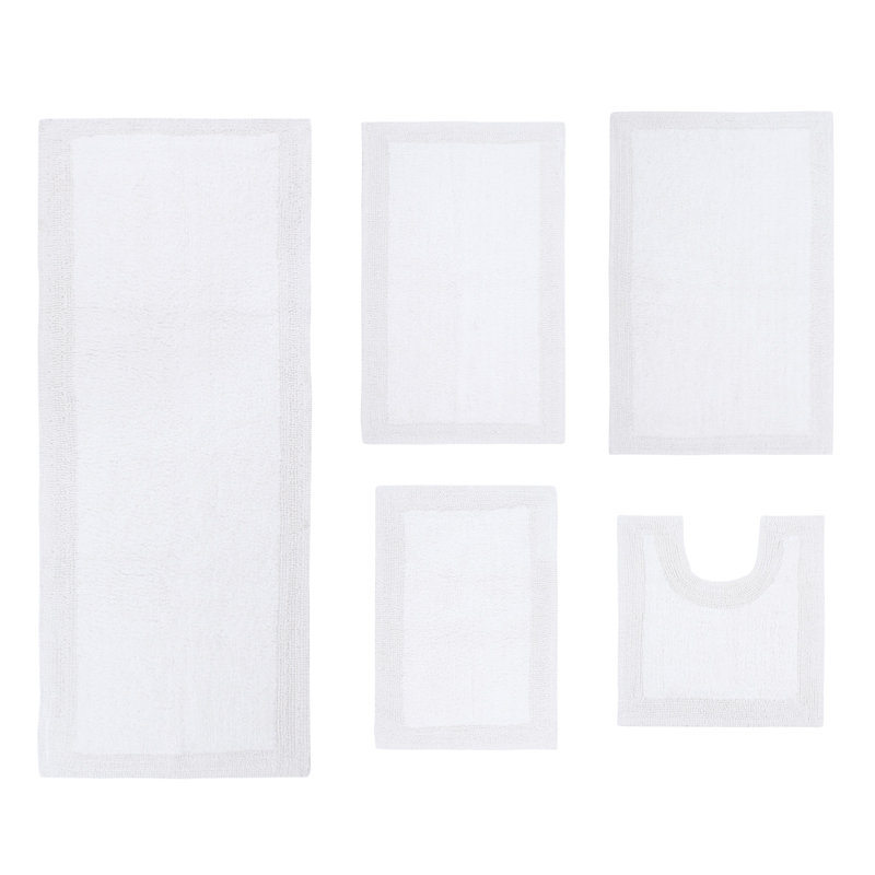 Bruss Luxury 100% Cotton Bath Rug (Set of 5) Reversible, White