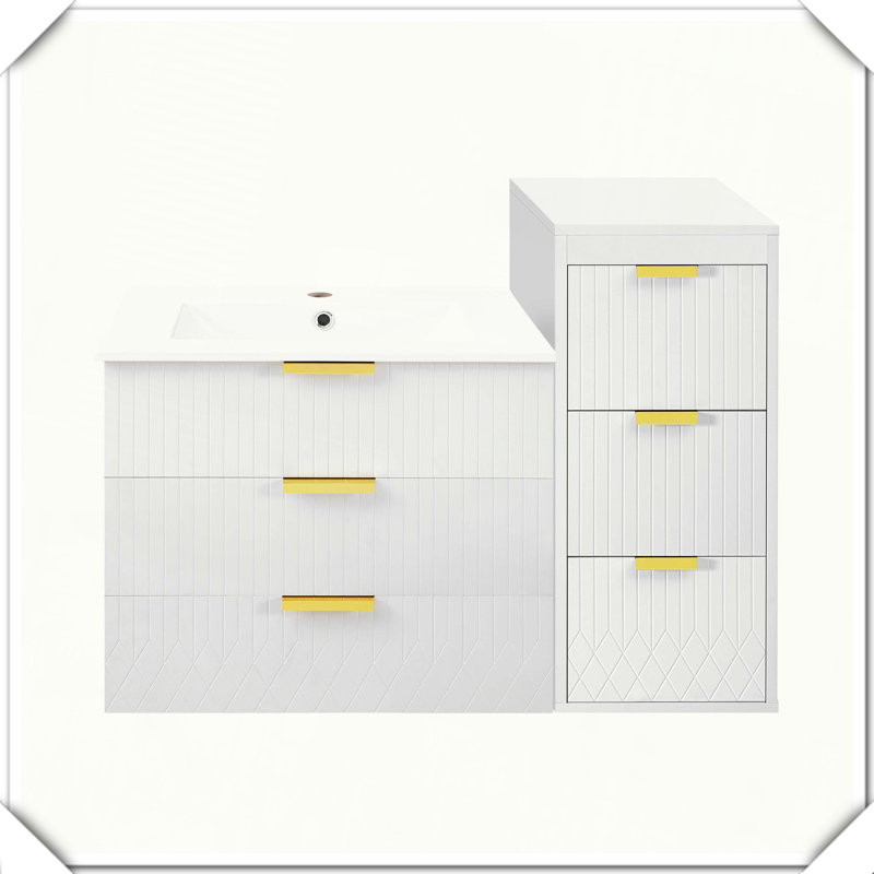 Meuble-lavabo flottant mural moderne avec lavabo en céramique, Blanc