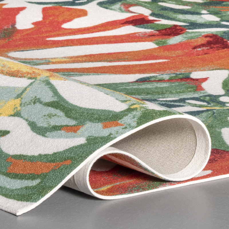 Pennsylvania Leaf Green/Orange Indoor/Outdoor Rug, Rectangle 9' x 12'