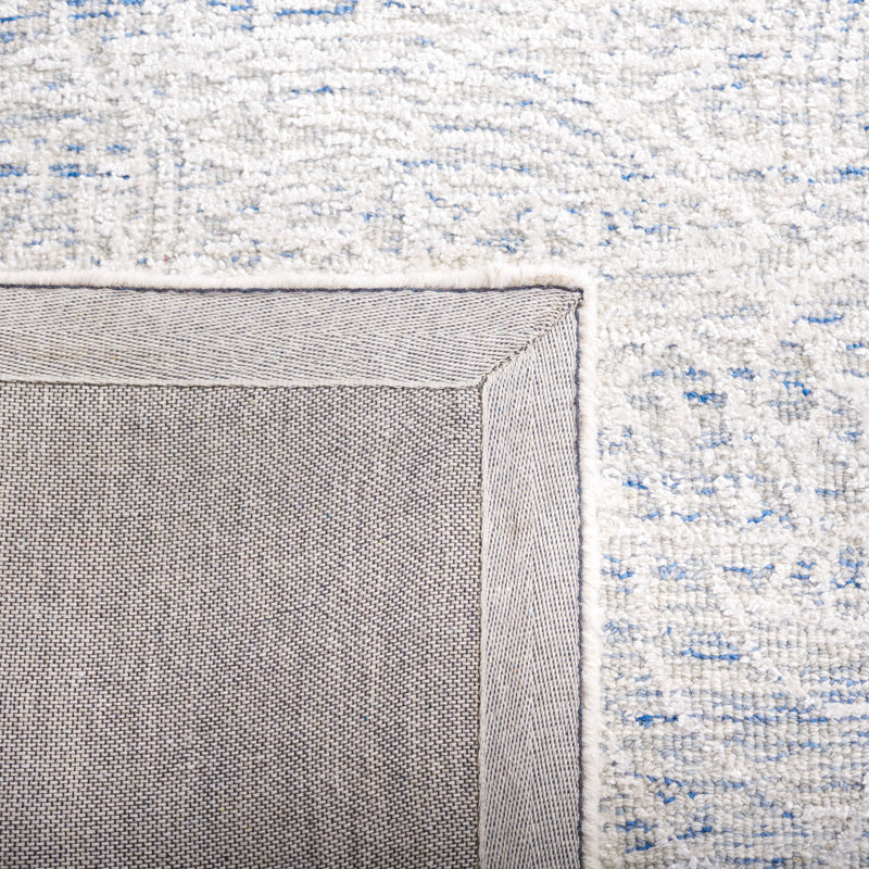 Tapis bleu / ivoire en coton / laine / coton touffeté à la main Gorete, Rectangle 5 pi x 8 pi