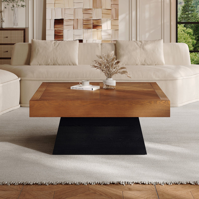 Table basse 31,5 pouces moderne carrée pour salon avec plateau et plateau en grain de bois brun style Mid-Century style campagnard