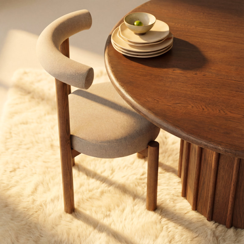 CORIN 60" White Oak Round Dining Table – Sculptural Pedestal Table – Brown, Brun