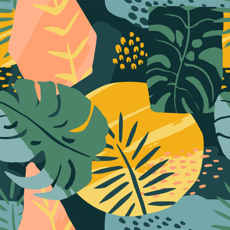 Oldroyd, plantes tropicales et feuilles sur toile, H 36 po x l 36 po