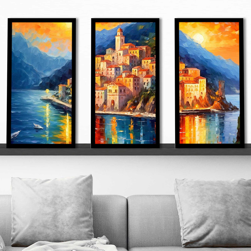 Amalfi Coast, Italy At Twilight, encadré sur plastique / acrylique, 3 pièces par V2 Design Co., peinture