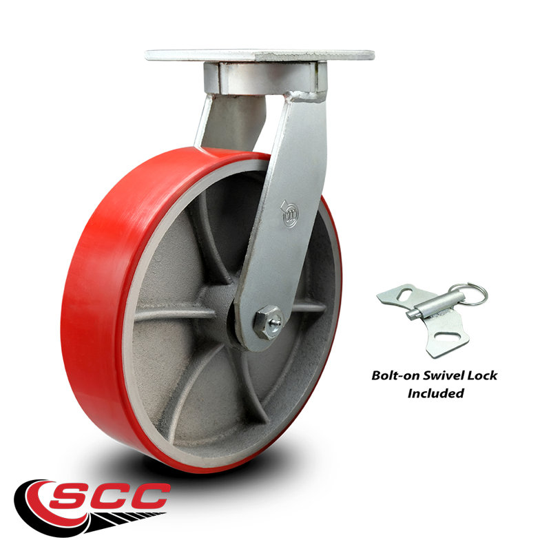 Roue pivotante robuste en polyuréthane avec verrou pivotant, Rouge