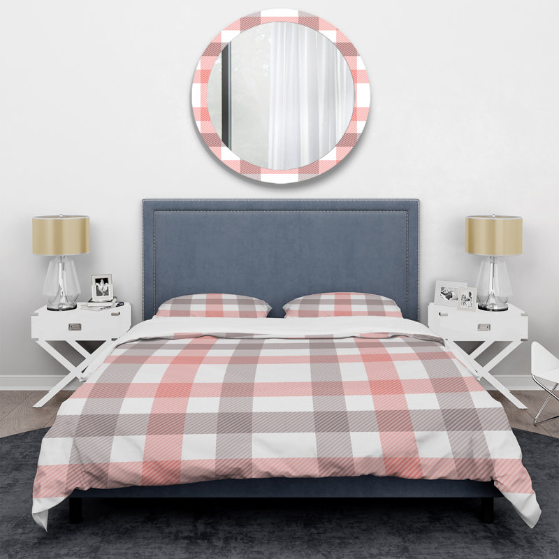 Tartan à carreaux rose et gris - Ensemble de housse de couette abstrait - Microfibre de polyester
