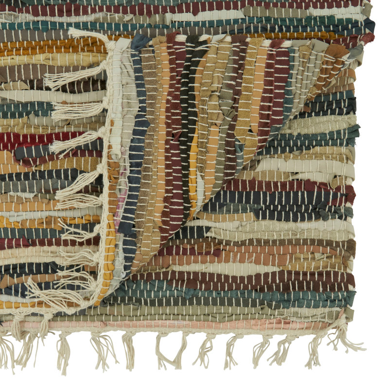 Multicolor Striped Chindi Table Runner with Tassels