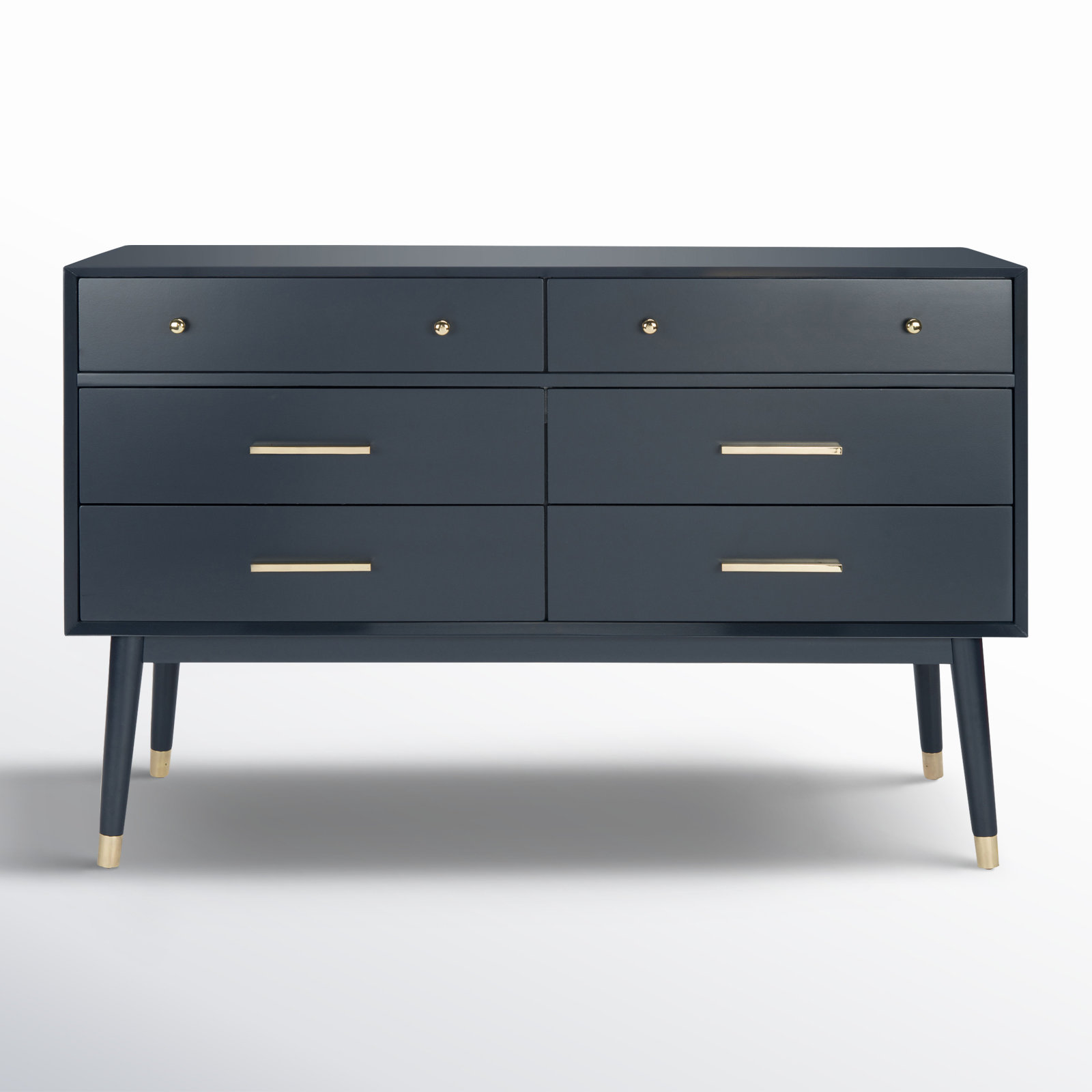 Samuel 6 Drawer Double Dresser Color Navy Brass