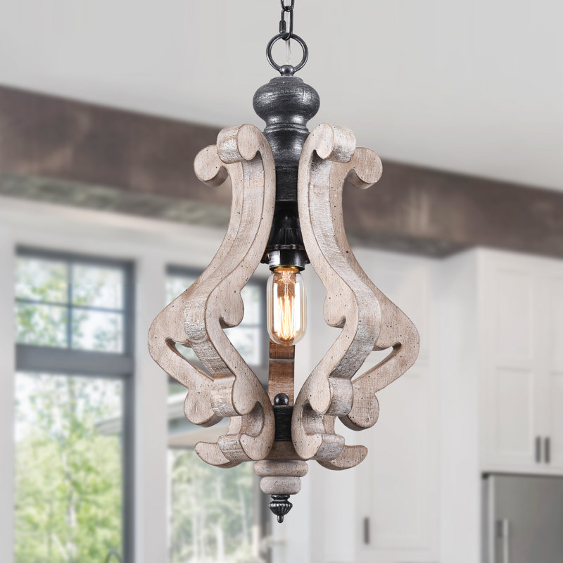 Lustre rustique en bois patiné à 1 lumière 12,6 po Ambrose, Bois patiné
