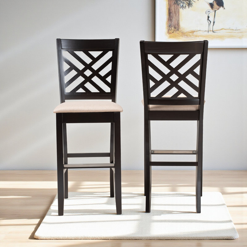 Upholstered Counter Stool with Solid Wood Frame, Dark Brown, Sand, Bar Stool (28.11” Seat Height)
