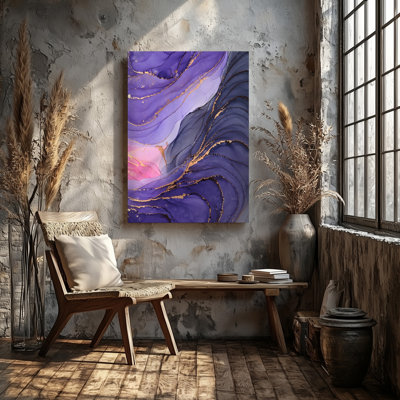 Reproduction d'art abstrait sur toile, formes fluides et formes organiques mettant en vedette un mélange harmonieux de mauves profonds