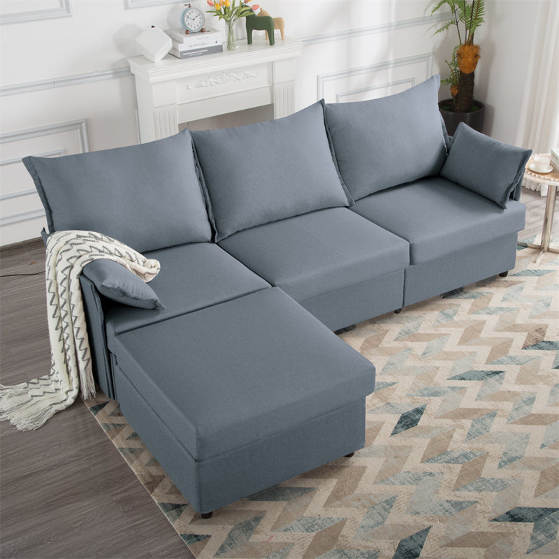 93.7" Sectional Sofa, Dark Gray Polyester