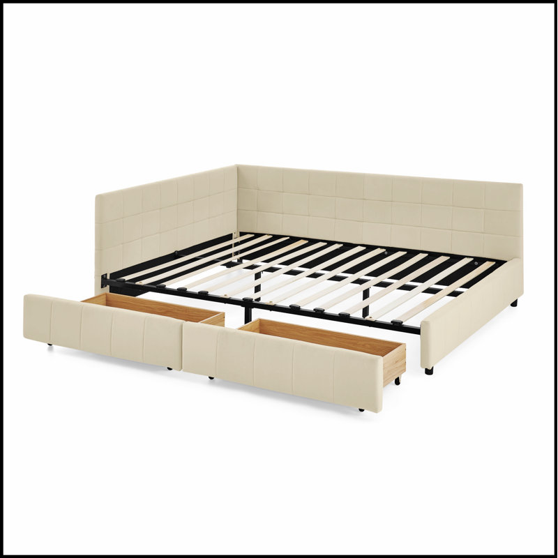 Structure de lit capitonnée avec rangement, canapé-lit avec dossier et accoudoirs confortables, velours pour chambre à coucher et salon