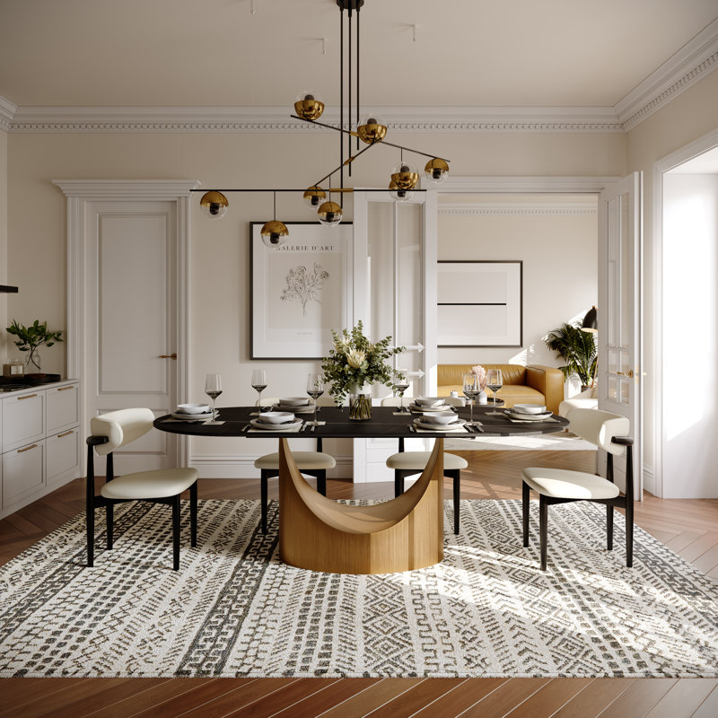 7 Pieces Dining Room Sets, Pre-Assembly Oval Dining Table Sets, Sintered Stone Tabletop Kitchen Dining Table Set With Upholstered Chairs