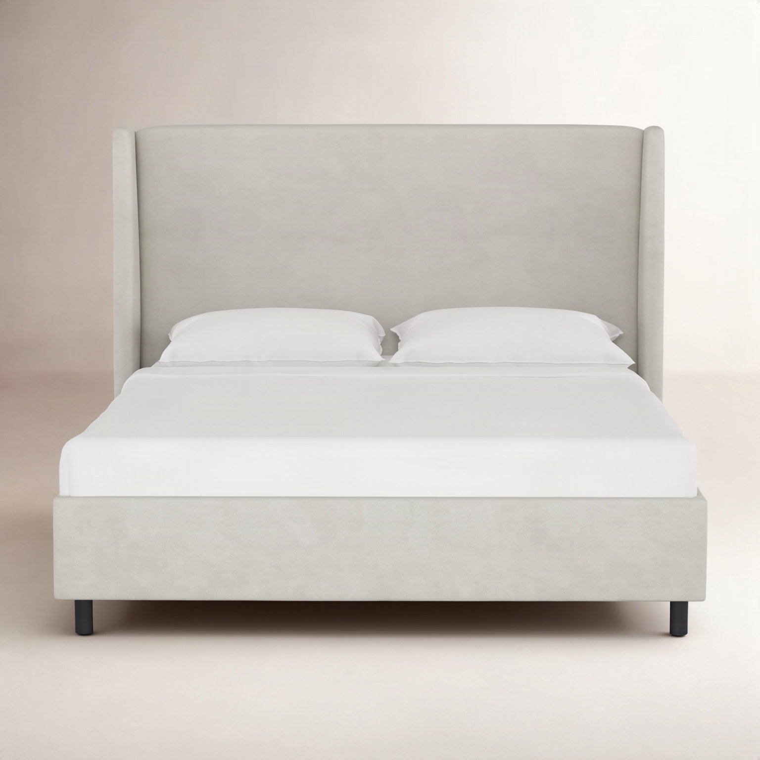Tilly Linen Upholstered Wingback Bed, California King, Bella Light Gray Performance Velvet
