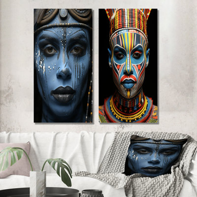 «Blue Mursis Pride In Afrique Portrait II», ensemble de 2 reproductions d'art mural tribal africain