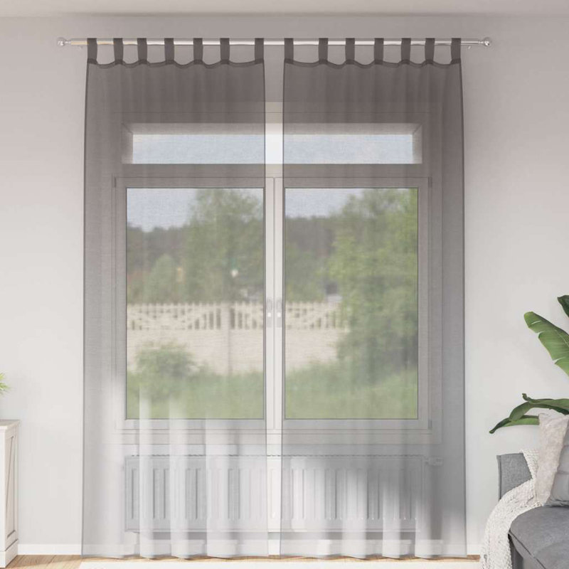 Voile Curtains With Tab Top 2 Pcs, Dark Grey, 140cm Width x 260cm Drop