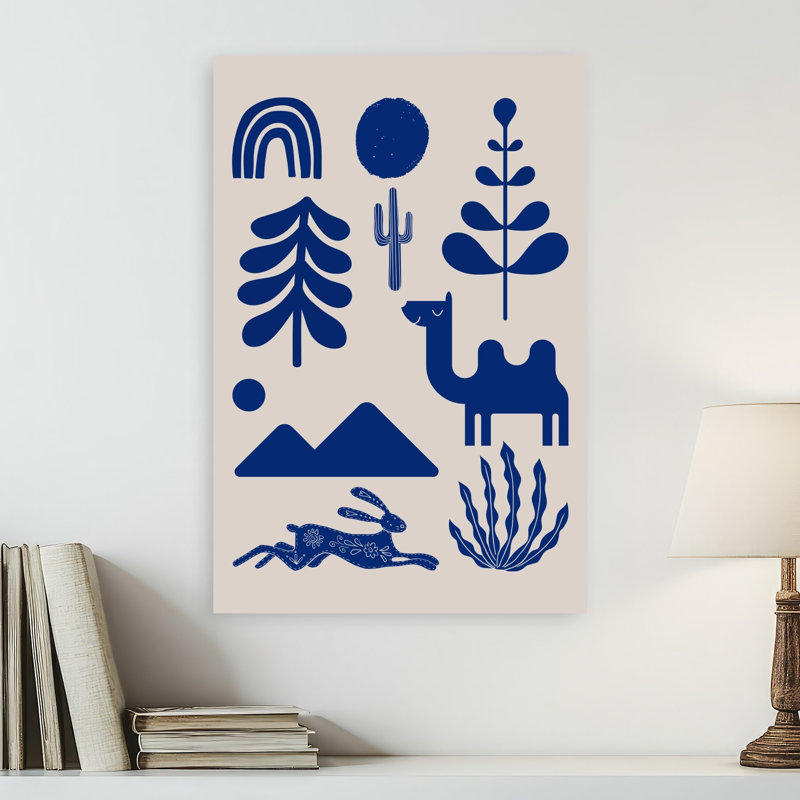 Whimsical Desert Elements Abstract Contemporary Geometric Cactus Rabbit Nature Forest Wall Art Print, 60.96cm H x 40.64cm W
