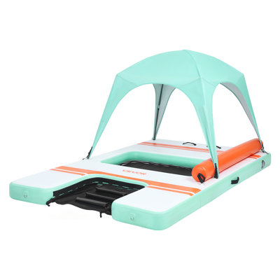 Quai flottant gonflable, plate-forme de quai gonflable ronde de 10 pi, tapis flottant antidérapant avec sac de transport portable et échelle détachable, radeau d'îlot de plate-forme pour piscine, plage, océan