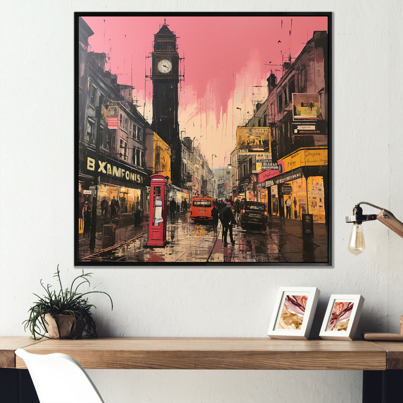 Vintage London City Views I - City London Wall Ar, Cadre flottant noir, H 16 po x l 16 po x P 1 po