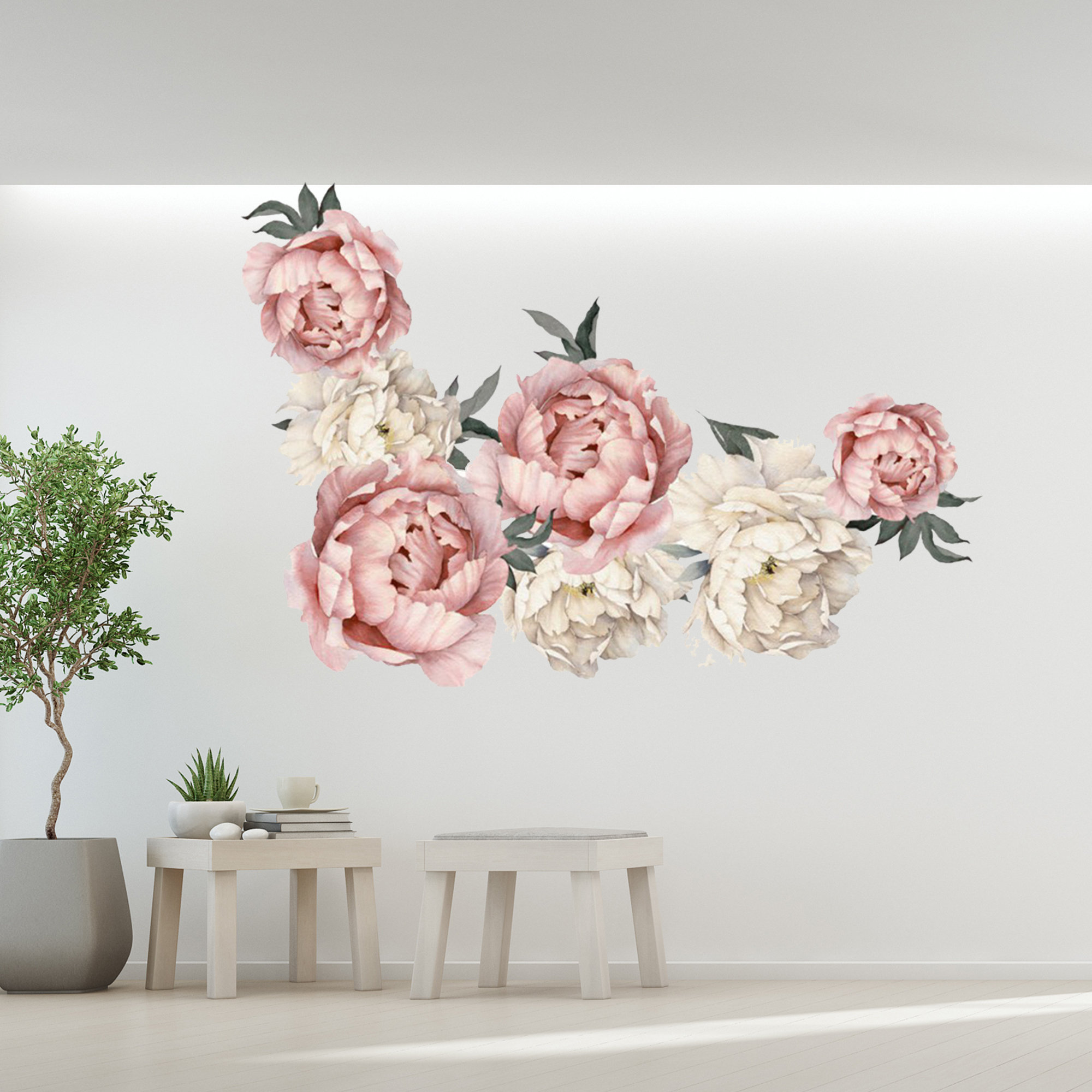 SimpleShapes Peony Flowers Wall Decal; Vintage Pink