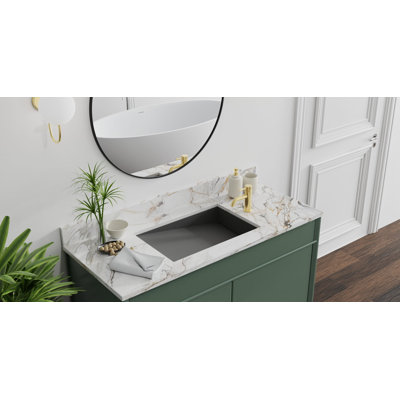 Lavabo de salle de bain encastré en pierre noire en résine mate Badeloft UB-04-RL-MBLK 25,2 po x 16,1 po