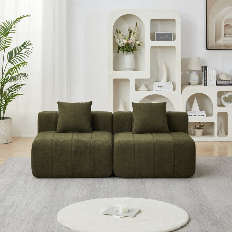 Canapé modulaire avec 2 coussins, Chenille verte