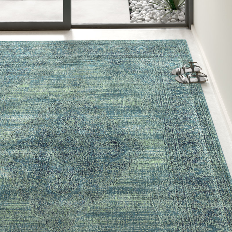 Goodfellow Oriental Turquoise/Blue Area Rug, Rectangle 2' x 3'