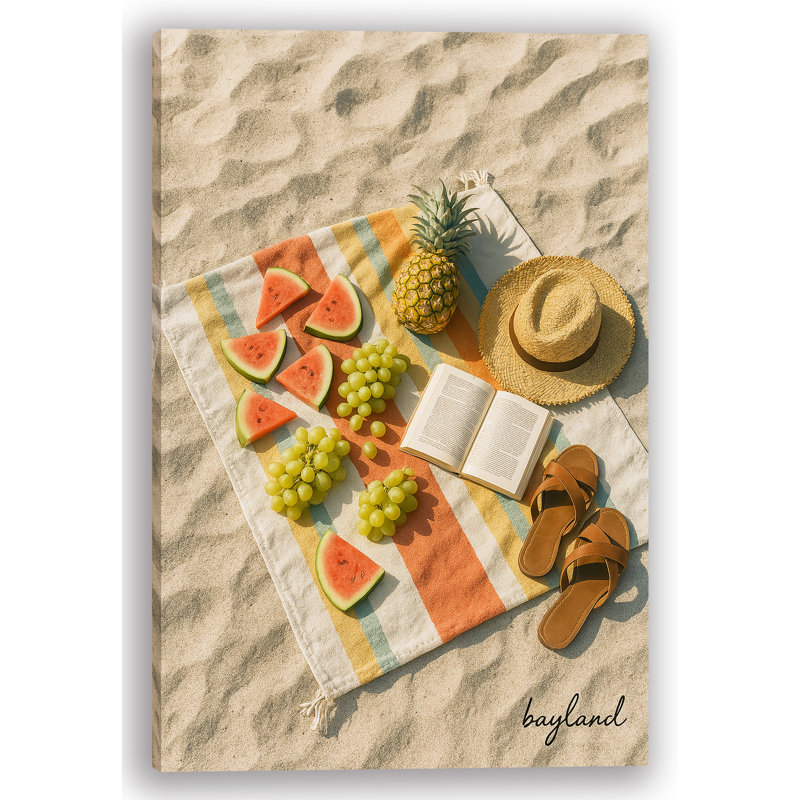 «Seaside Picnic - Coastal Beach Life», art mural sur toile tendue