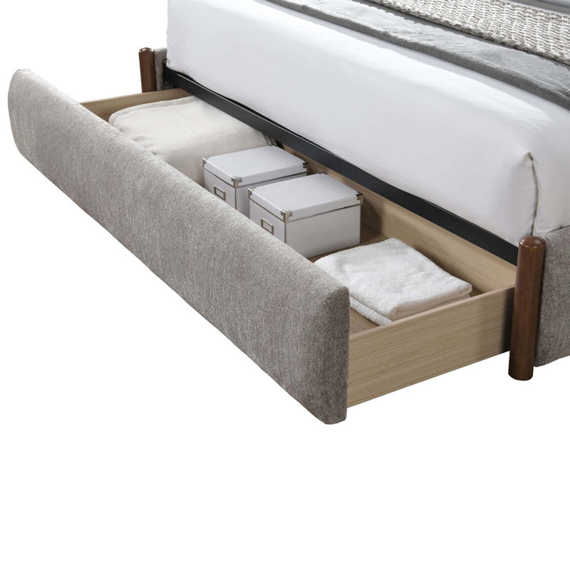 Grand lit Orane avec rangement, tissu gris, Grand