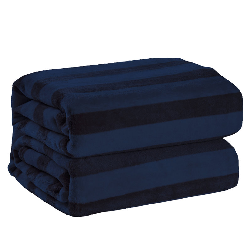 Couverture rayée en flanelle, Lit simple, Rayures bleu marine