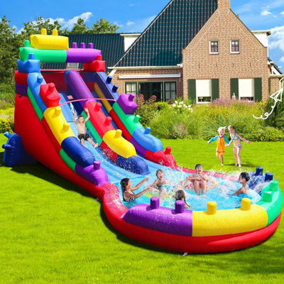 Glissade d'eau gonflable 22,5 pi avec piscine Splash, ensemble de jeu pour la fête d'anniversaire des enfants