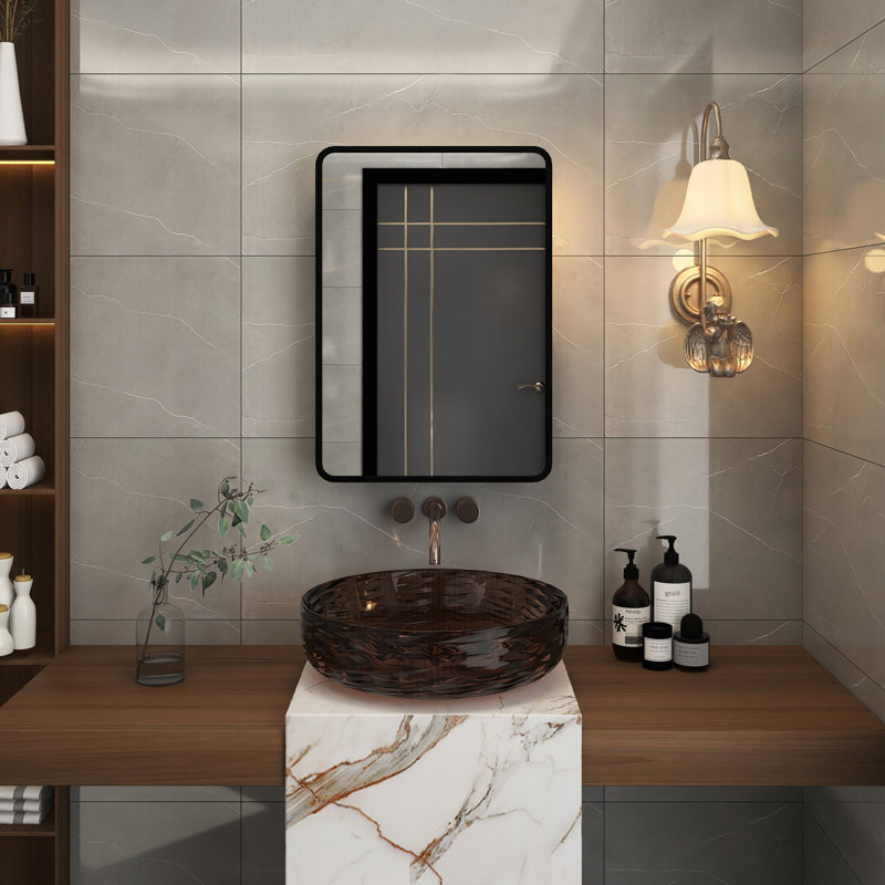 Armoire à pharmacie avec miroir Johnese, Noir mat, H 28 po x l 20 po x P 4,9 po