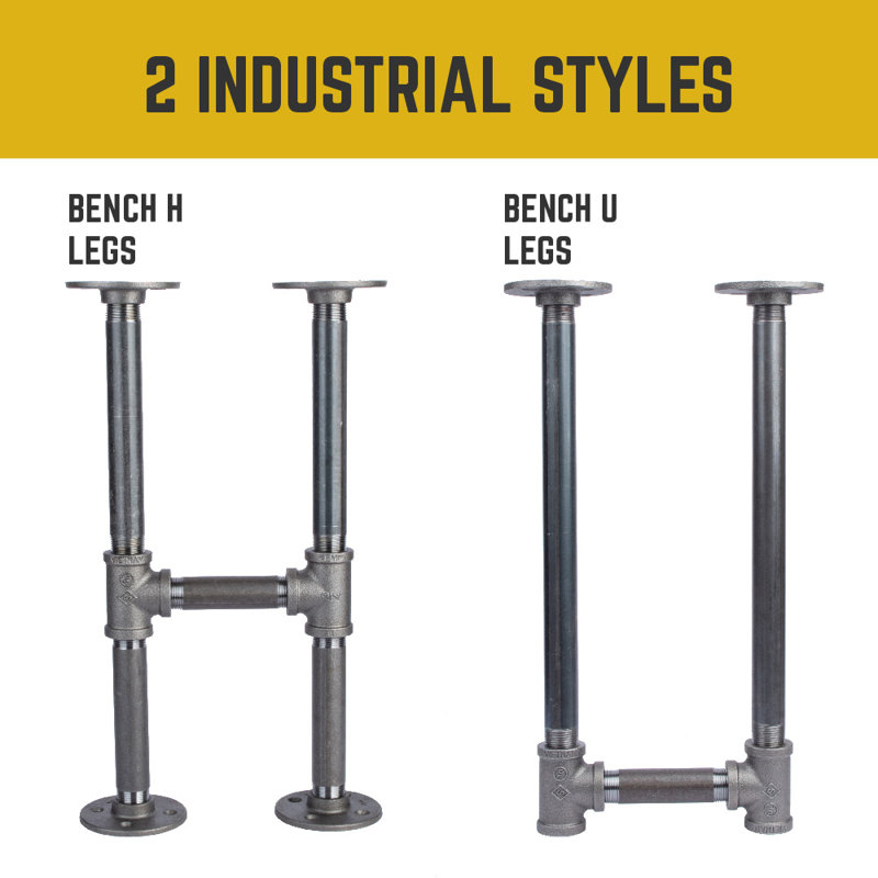 3/4 po Ensemble de pieds de banc de style industriel robuste en forme de «H»
