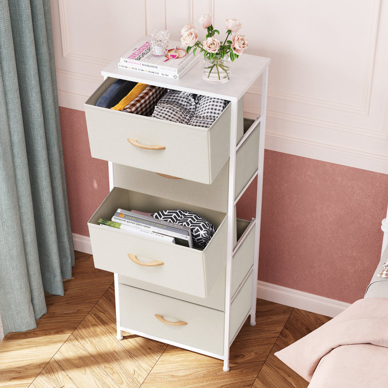 Commode 5 tiroirs Annyka, Blanc / beige