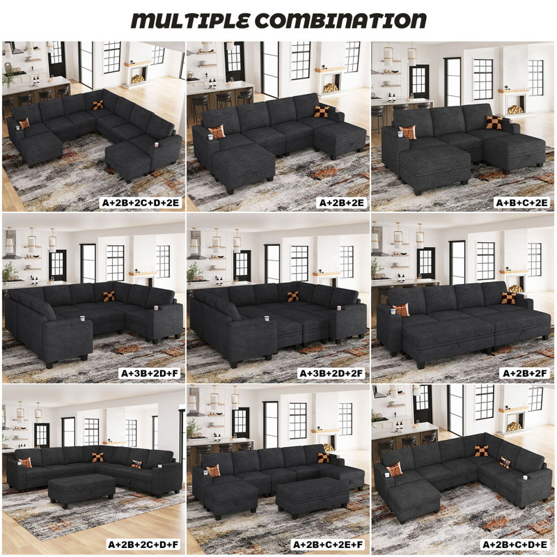 Canapé modulaire surdimensionné en U en chenille de 150,2 po Anjanette Jenette, Chenille grise foncée