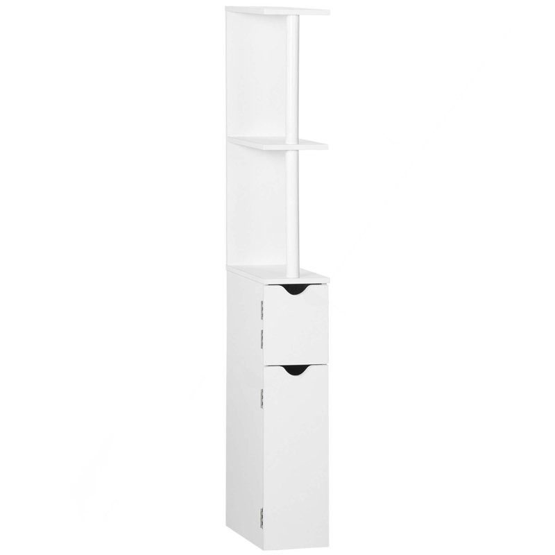 Freestanding Tall Bathroom Linen Tower Storage Cabinet With 2 Open Shelves And 2 Door For Added Storage And Utilizing Unused Spaces
