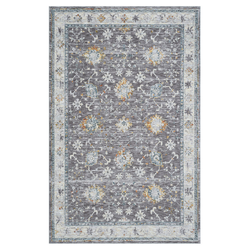 Roseau Performance Modern Country / Farmhouse Floral Gray/Blue Rug, Rectangle 9' x 12'