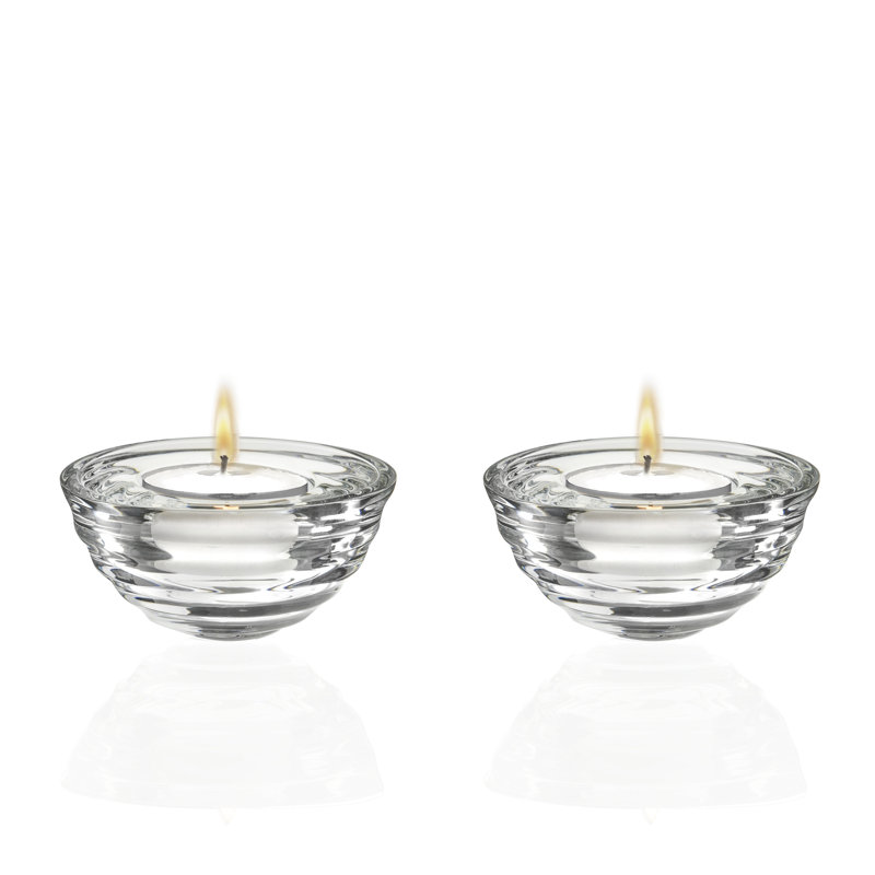 Verre - bougeoir Tea Light - ensemble de 2 - conception de lignes horizontales - diamètre de 3,5 po
