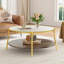 Table basse ronde à 2 niveaux avec plateau en verre et base dorée