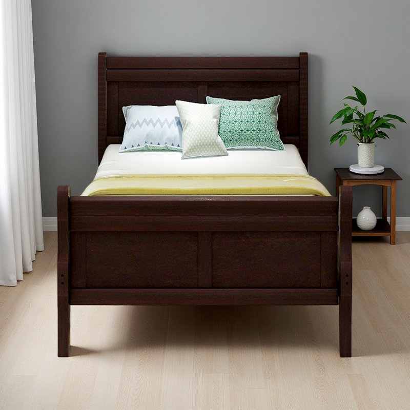 Lit plateforme avec base de lit en bois et lit-bateau, Espresso