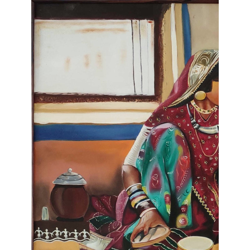 Garvi, Guarat - Dame de la culture | Huile sur toile | Par Tejal Modi | Avec cadre