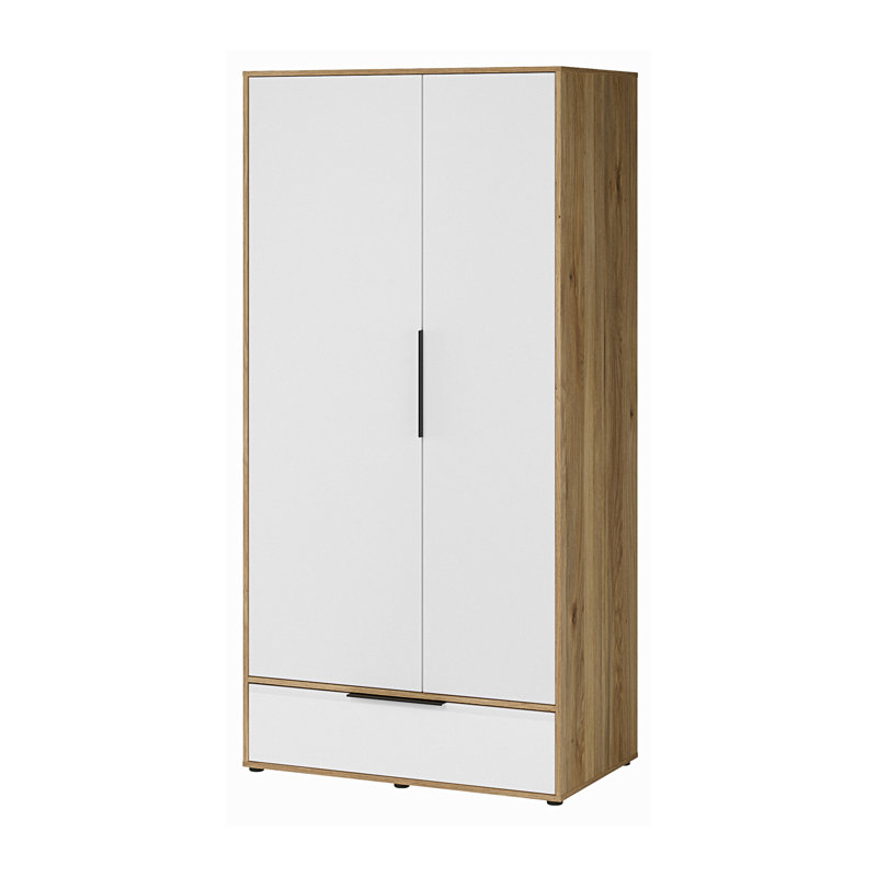 ORKNEY 2 Door Manufactured Wood Wardrobe, White/Warm Oak
