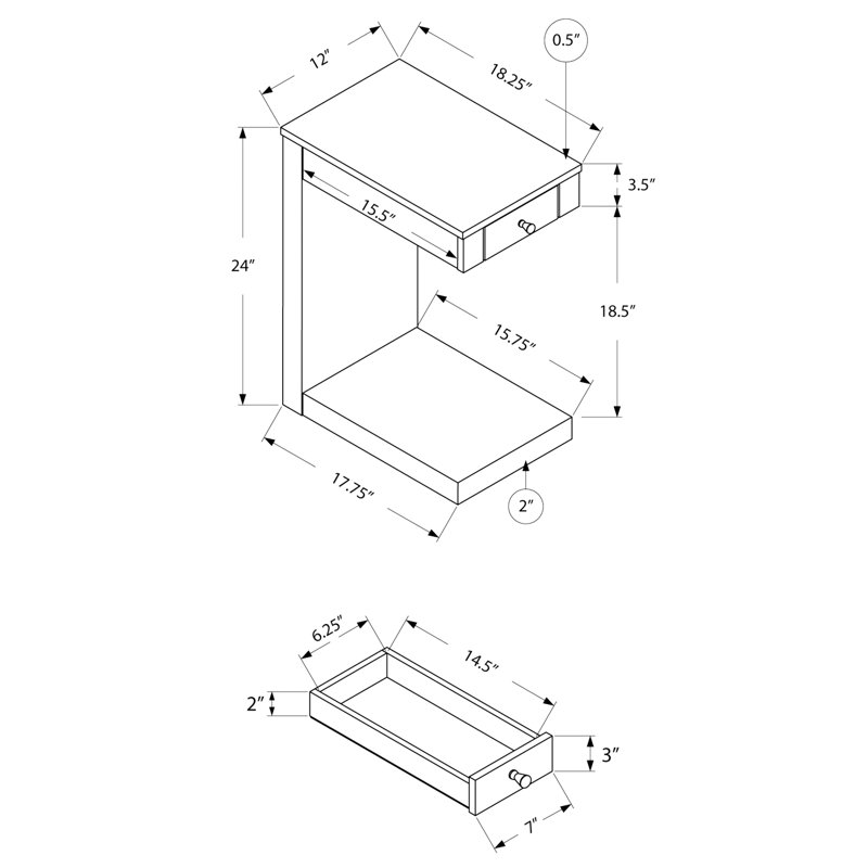 Accent Table With Hidden Drawer, Taupe, 22 Lb Package Weight Modern For Bedroom, Taupe - 10" H