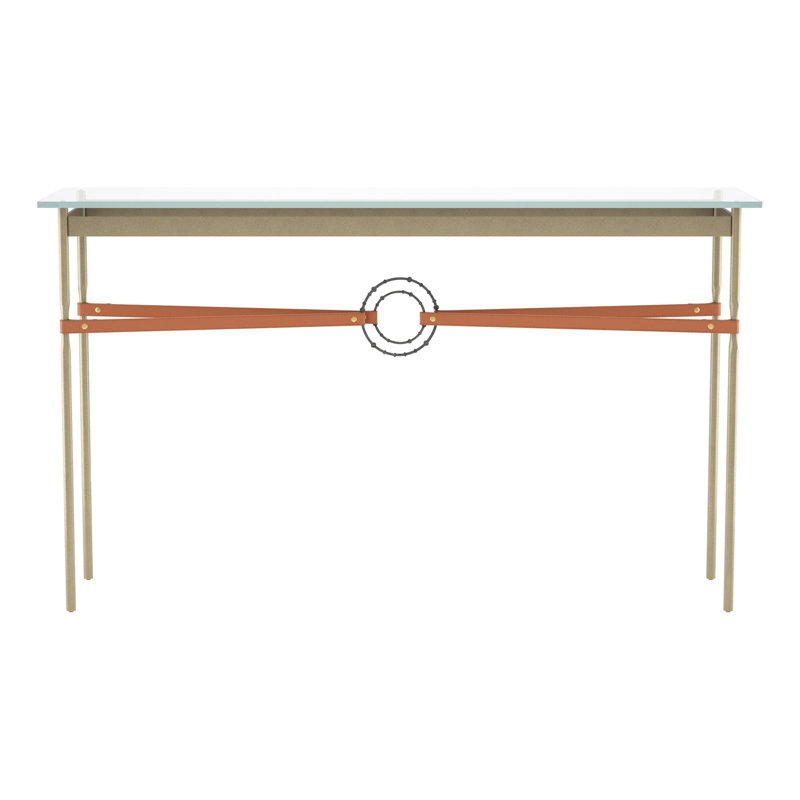 Console Equus, Fer naturel, Cuir noir, Or doux