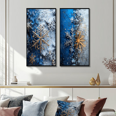 «Blue Christmas Snowflake Beauty I», ensemble d'art mural de Noël 2 pièces